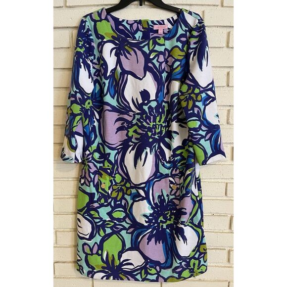 Lilly Pulitzer Dresses & Skirts - Lilly Pulitzer Floral Long Sleeve Dress - Blue, Green, Purple